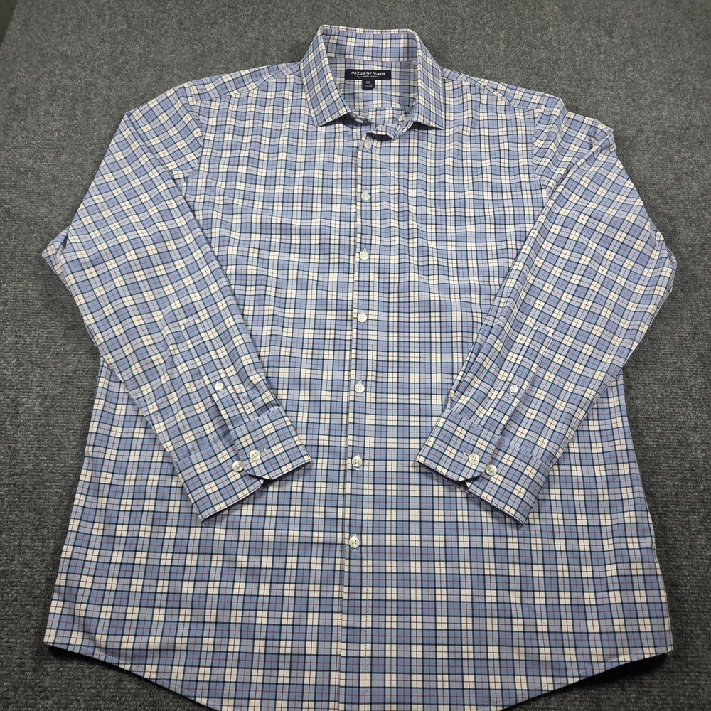 Mizzen+Main Lightweight Leeward Trim Dress Shirt XXL Blue Checkered Performance